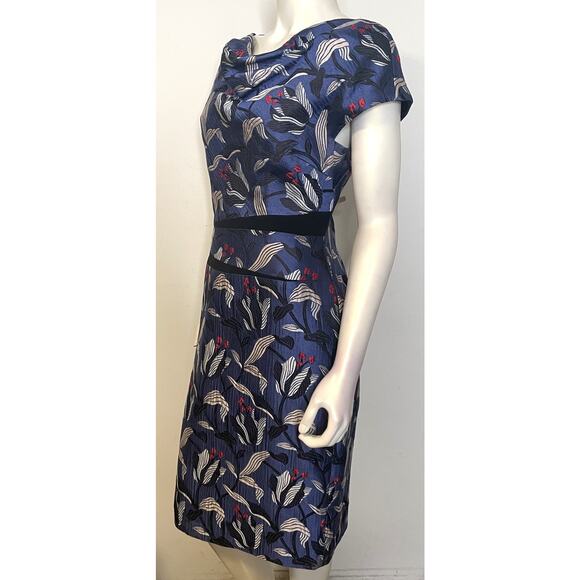 Escada Blue Red White Floral Silk Sheath Dress 42 US 12 SS Fitted Tulip Jacquard - Picture 4 of 12